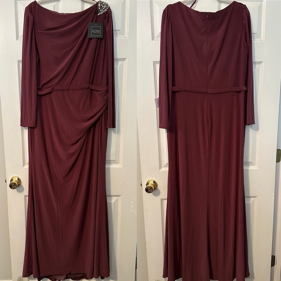 IEENA Mac Duggal Mauve Jersey Gown dress Embellished size 16 - Picture 2 of 9